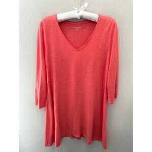 EILEEN FISHER | Coral Orange Organic Cotton Hemp Slub V-Neck Tunic | Medium